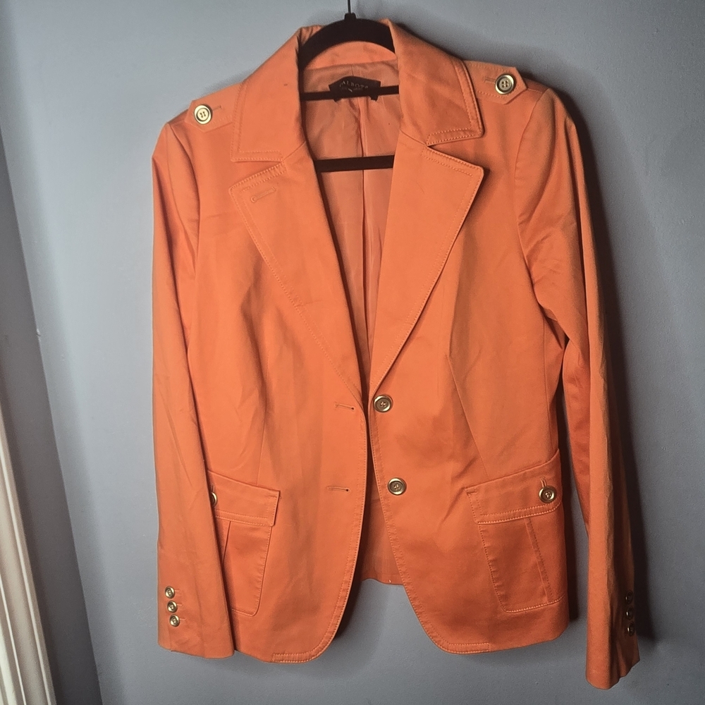 Talbots Orange Blazer Size 10 Structured Cotton Jacket Gold Button Accent Preppy
